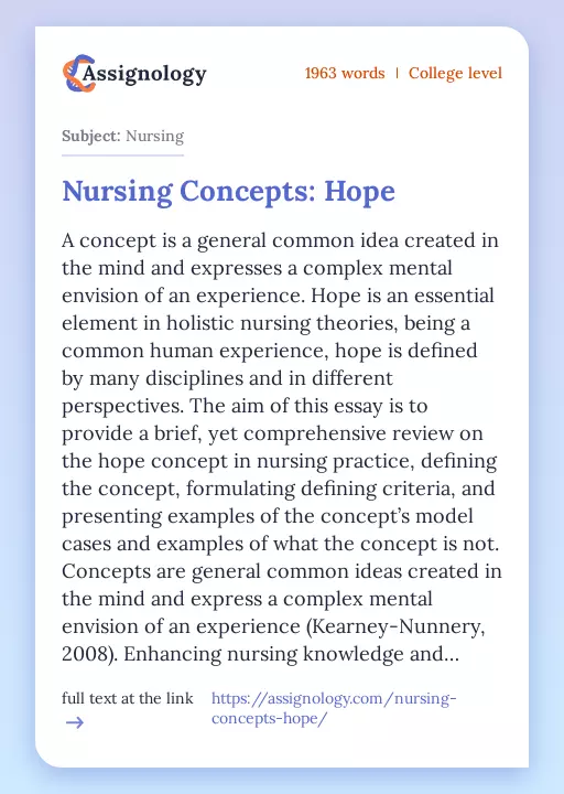 Nursing Concepts: Hope - Essay Preview