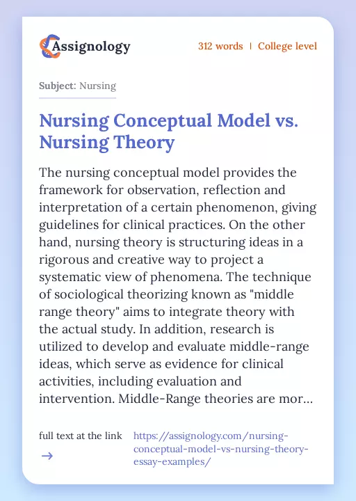 Nursing Conceptual Model vs. Nursing Theory - Essay Preview