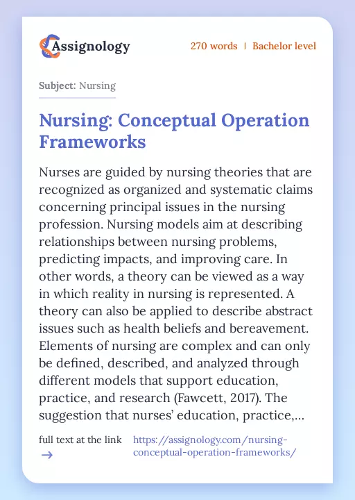 Nursing: Conceptual Operation Frameworks - Essay Preview