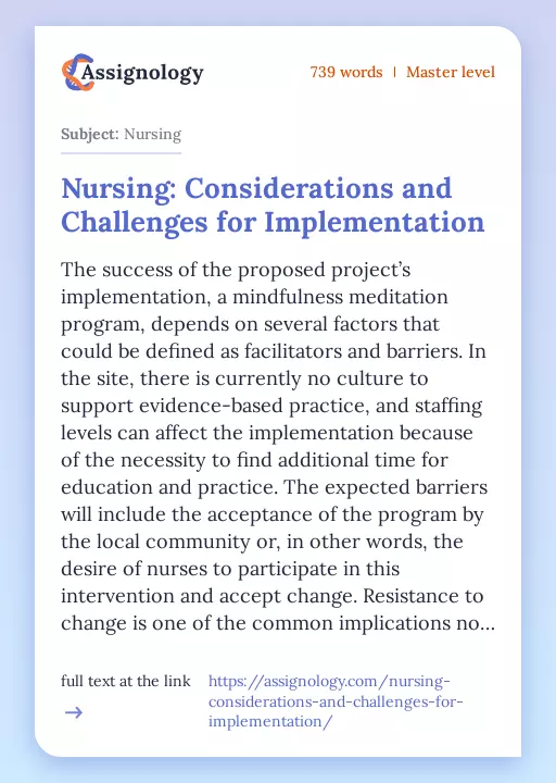 Nursing: Considerations and Challenges for Implementation - Essay Preview