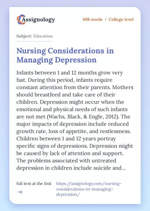 Nursing Considerations in Managing Depression - Essay Preview