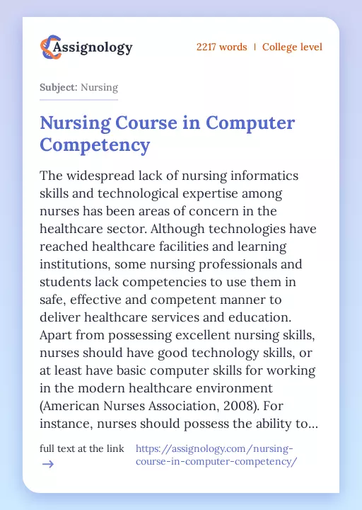 Nursing Course in Computer Competency - Essay Preview