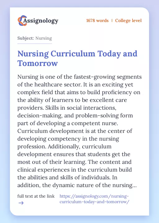 Nursing Curriculum Today and Tomorrow - Essay Preview