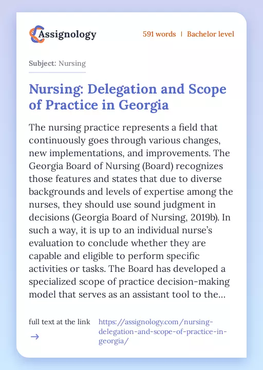 Nursing: Delegation and Scope of Practice in Georgia - Essay Preview
