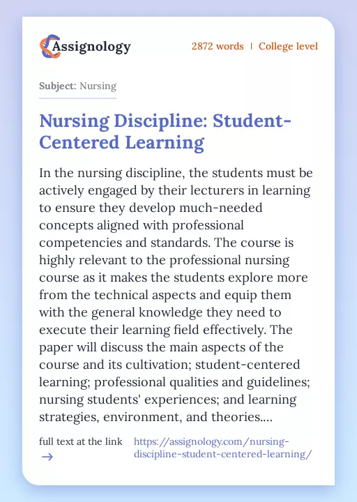 Nursing Discipline: Student-Centered Learning - Essay Preview