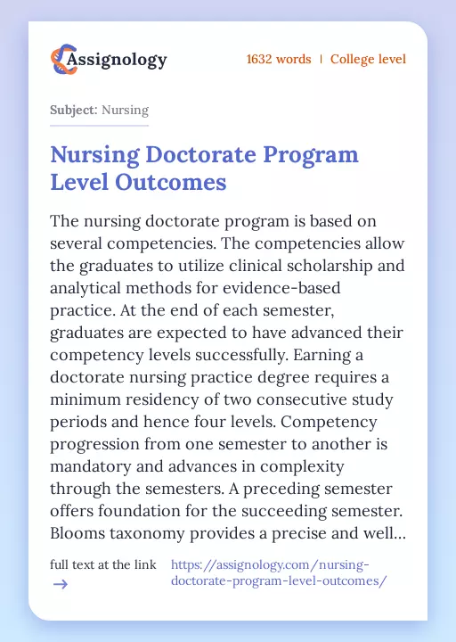 Nursing Doctorate Program Level Outcomes - Essay Preview