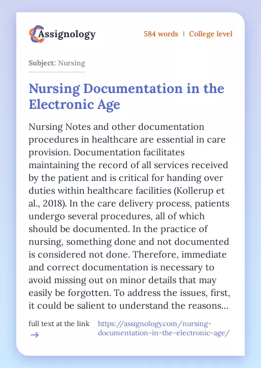 Nursing Documentation in the Electronic Age - Essay Preview