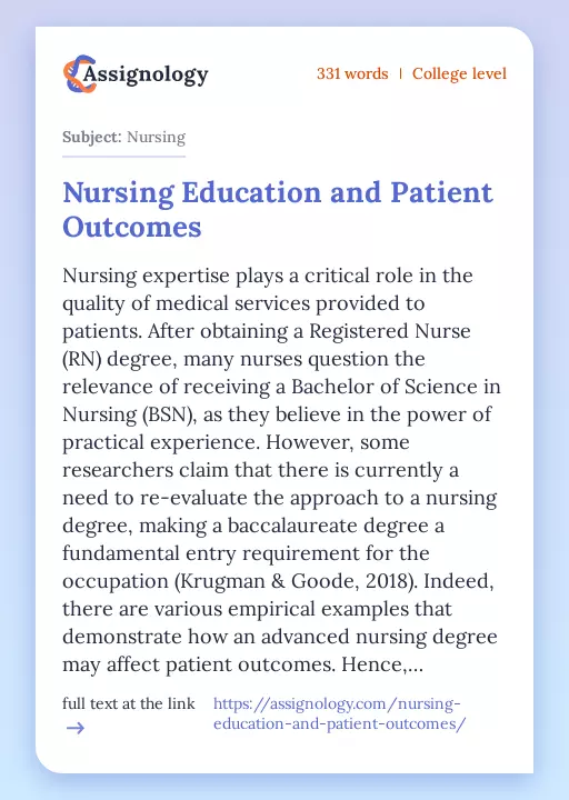 Nursing Education and Patient Outcomes - Essay Preview