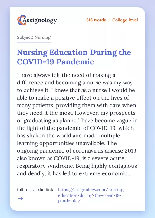 Nursing Education During the COVID-19 Pandemic - Essay Preview
