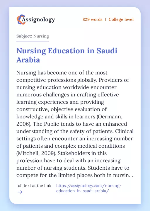 Nursing Education in Saudi Arabia - Essay Preview