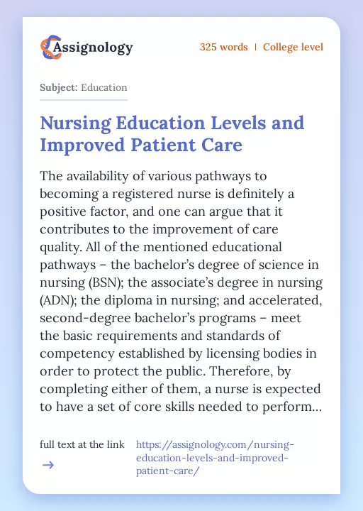 Nursing Education Levels and Improved Patient Care - Essay Preview