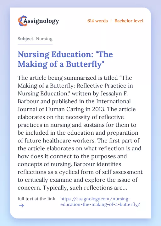Nursing Education: "The Making of a Butterfly" - Essay Preview