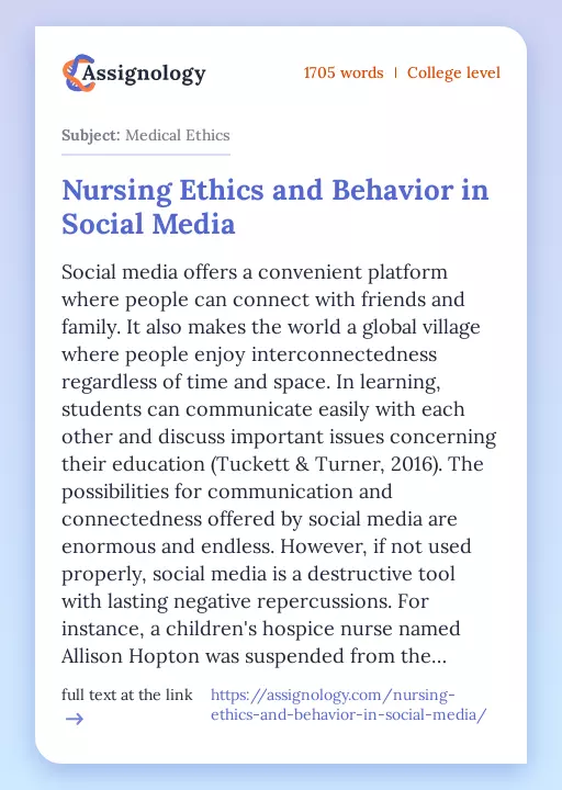 Nursing Ethics and Behavior in Social Media - Essay Preview
