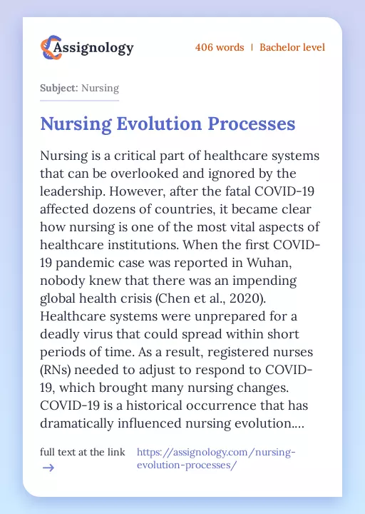 Nursing Evolution Processes - Essay Preview