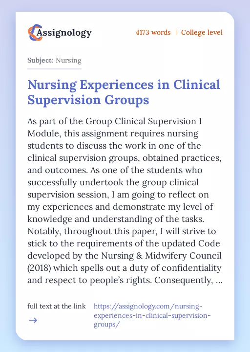 Nursing Experiences in Clinical Supervision Groups - Essay Preview