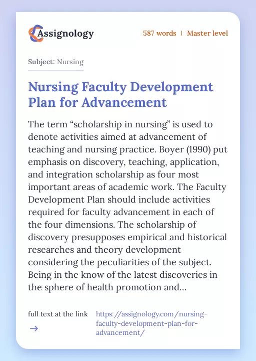 Nursing Faculty Development Plan for Advancement - Essay Preview