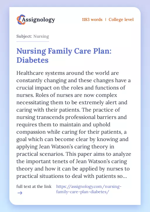 Nursing Family Care Plan: Diabetes - Essay Preview