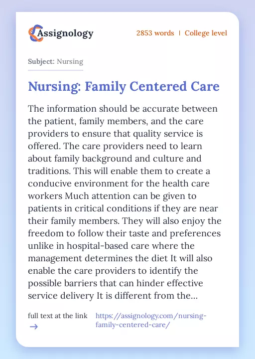 Nursing: Family Centered Care - Essay Preview