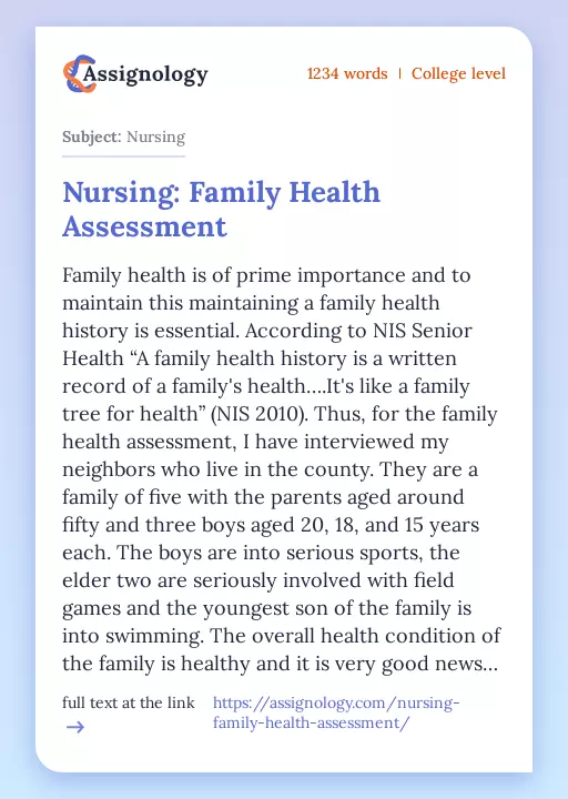 Nursing: Family Health Assessment - Essay Preview