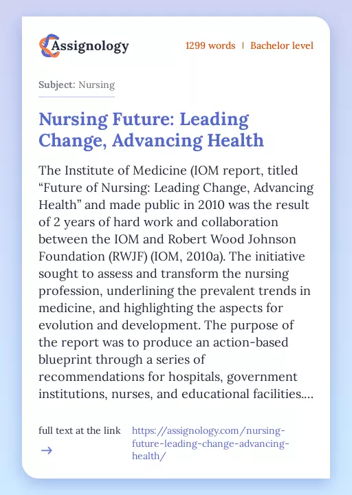 Nursing Future: Leading Change, Advancing Health - Essay Preview