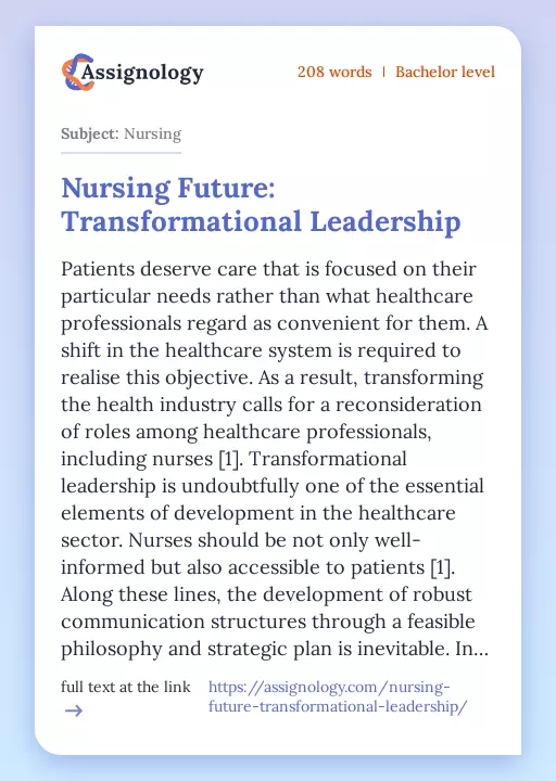 Nursing Future: Transformational Leadership - Essay Preview