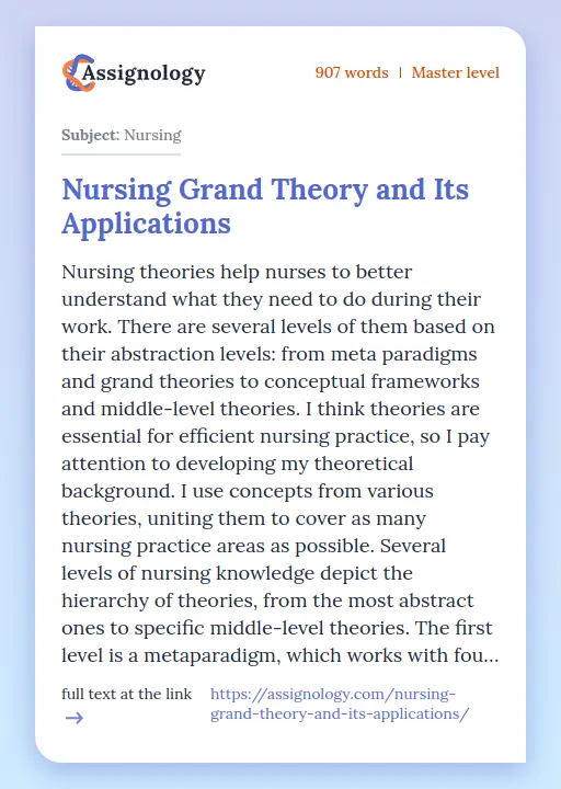 Nursing Grand Theory and Its Applications - Essay Preview