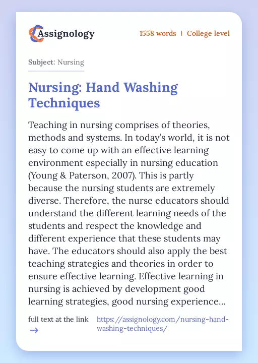 Nursing: Hand Washing Techniques - Essay Preview