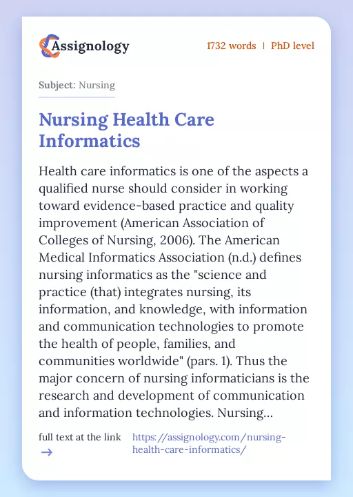 Nursing Health Care Informatics - Essay Preview