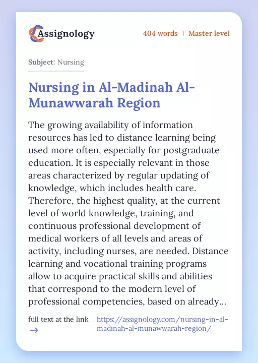 Nursing in Al-Madinah Al-Munawwarah Region - Essay Preview