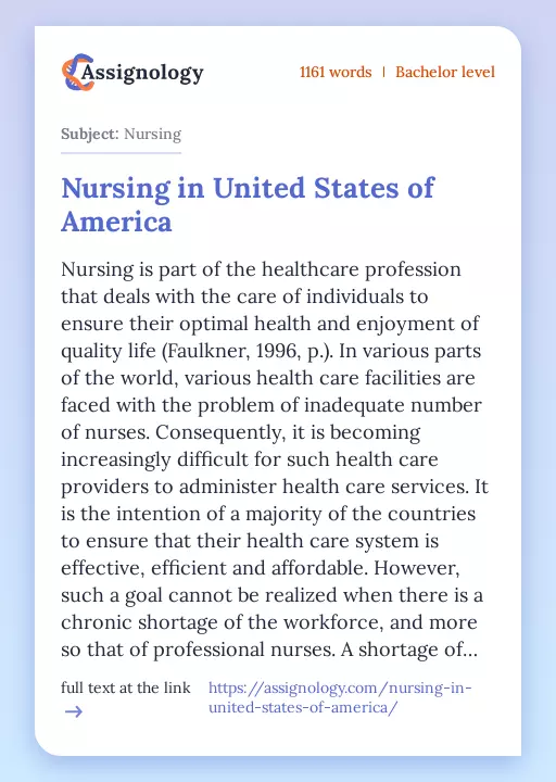 Nursing in United States of America - Essay Preview