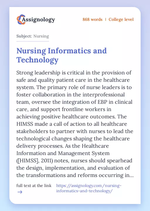 Nursing Informatics and Technology - Essay Preview