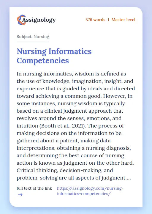 Nursing Informatics Competencies - Essay Preview