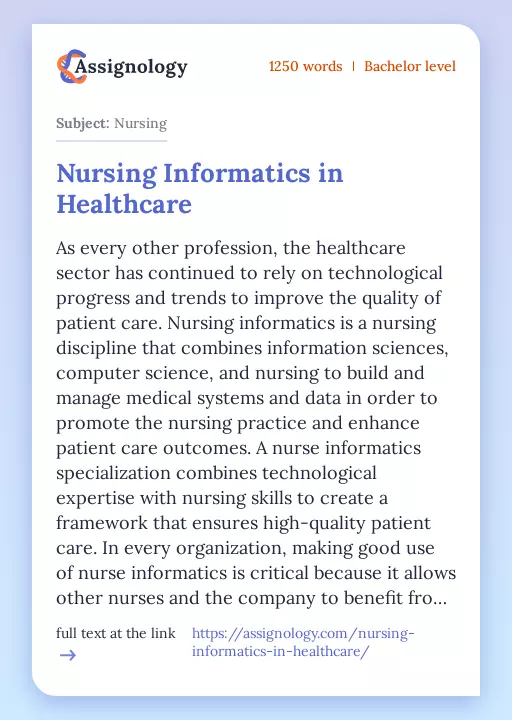 Nursing Informatics in Healthcare - Essay Preview