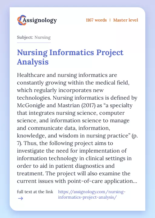 Nursing Informatics Project Analysis - Essay Preview