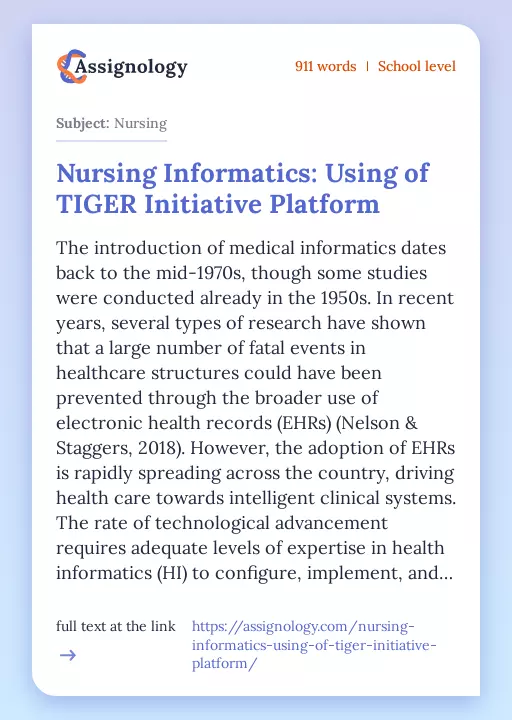 Nursing Informatics: Using of TIGER Initiative Platform - Essay Preview