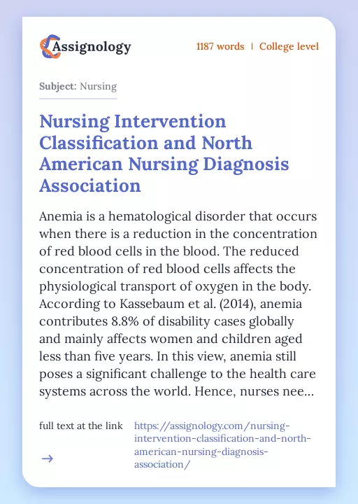 Nursing Intervention Classification and North American Nursing Diagnosis Association - Essay Preview
