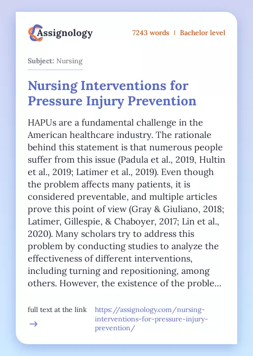 Nursing Interventions for Pressure Injury Prevention - Essay Preview