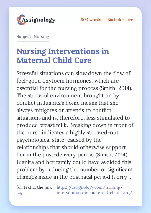 Nursing Interventions in Maternal Child Care - Essay Preview