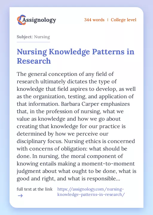 Nursing Knowledge Patterns in Research - Essay Preview