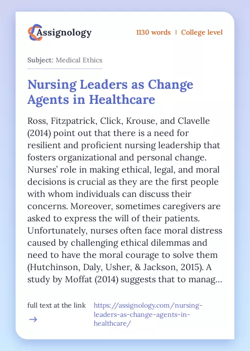 Nursing Leaders as Change Agents in Healthcare - Essay Preview