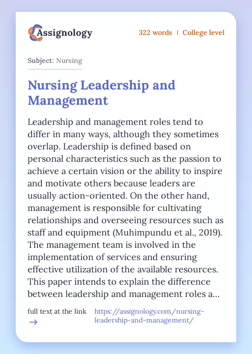 Nursing Leadership and Management - Essay Preview