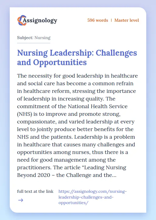 Nursing Leadership: Challenges and Opportunities - Essay Preview