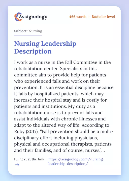 Nursing Leadership Description - Essay Preview