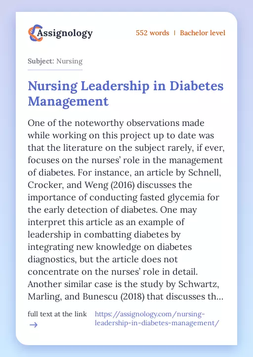 Nursing Leadership in Diabetes Management - Essay Preview