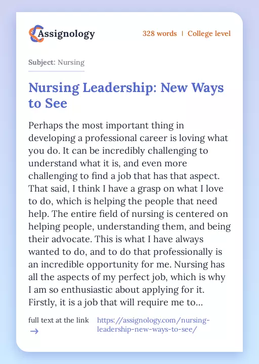 Nursing Leadership: New Ways to See - Essay Preview