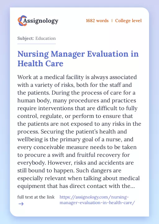 Nursing Manager Evaluation in Health Care - Essay Preview
