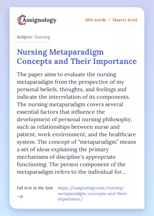 Nursing Metaparadigm Concepts and Their Importance - Essay Preview