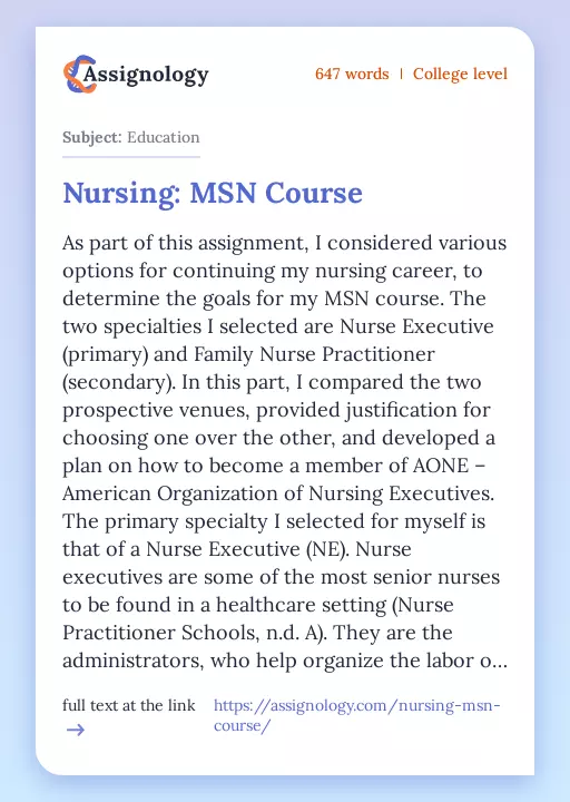 Nursing: MSN Course - Essay Preview