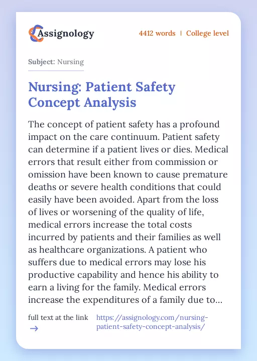 Nursing: Patient Safety Concept Analysis - Essay Preview