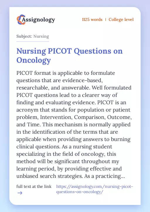Nursing PICOT Questions on Oncology - Essay Preview